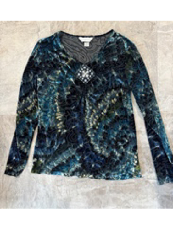 Christopher & Banks Tops - Christoper & Banks Y2K Style Velvet Burnout Top Beaded Long Sleeve Whimsigoth M